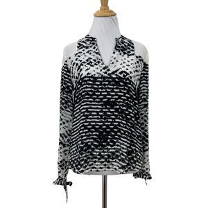 Calvin Klein Notch Blouse Womens XS Extra Small Panel Shoulder Tie Long Sleeves